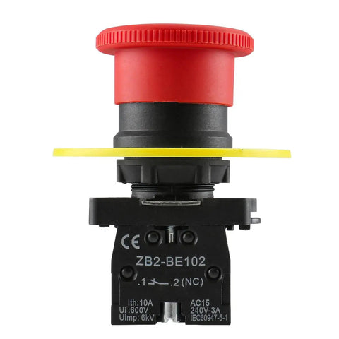 Beefy 22mm Push Button Switch With Two NC Contacts Red Mushroom Emergency Stop LED Indicator 600V 10A Latching Type Heavy Duty Industrial