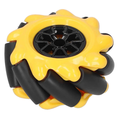 Rubber Coated 60Mm Yellow Black Mecanum Wheel for 4 Wheel Drive DIY Robots, smooth gripping, compatible with building blocks, TT motors
