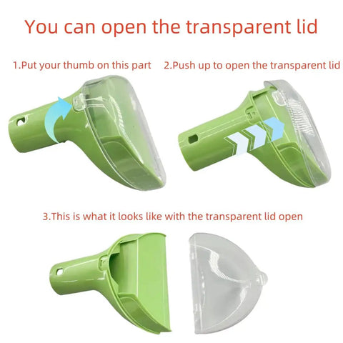 Little Green Machine brush replacement parts, green with a transparent lid; includes 3in/5.3in brushes and crevice tool attachments