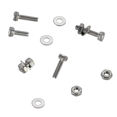 Tiny Hex Socket Head Cap Screws Kit With Nuts And Washers, 304 Stainless Steel Micro Allen, various M2 sizes, shown with hex wrench