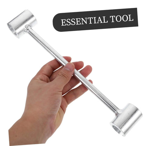 Beefy Heavy Duty Hinge Adjustment Wrench Tool For Door Repair held in hand, metal construction emphasizing versatility and durability.