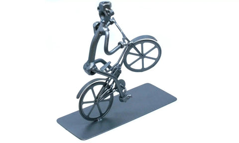 Handmade Bike Themed Desk Statue For Men Nut And Bolt Biking Figurine Metal Welding Sculpture modern gift for dad or husband