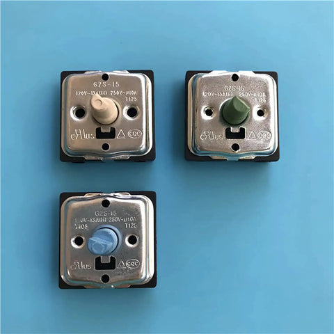 Three 4 Position Rotary Switch For Electric Heaters And Radiators With 2 Gear 3 Gear Or 4 Gear Options, silver metal plate, colored knobs