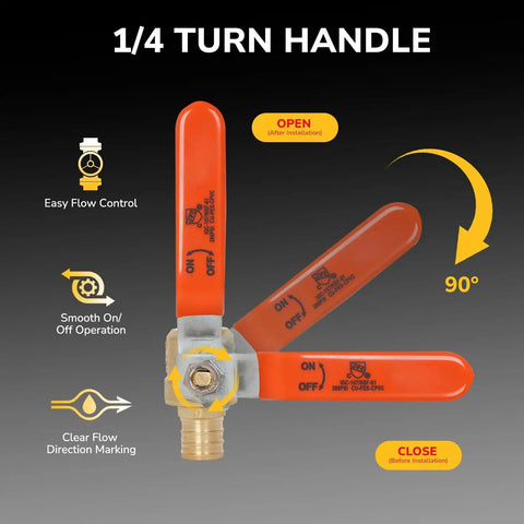 Value Packed Three Quarters Inch PEX Ball Valve Brass Full Port Shutoff With PEX Crimp Fittings One Quarter Turn Handle 2 Pack