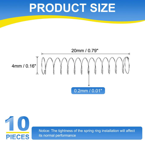 uxcell compression springs, 10 pcs, 304 stainless steel, 4 mm OD, 0.2 mm wire, 20 mm length