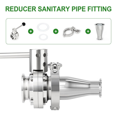 TAISHER 304 stainless steel sanitary reducer, 3in to 2in tri-clamp ferrule with two silicone gaskets