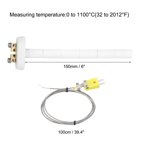 MECCANIXITY 6in K-type ceramic kiln thermocouple probe with 1m braided wire and yellow connector, 1100C
