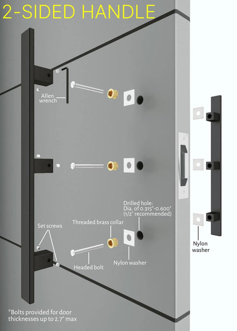 Diagram of 60 Inch Long Modern Matte Black Stainless Steel Door Handles And Front Door Pulls for installation on doors.