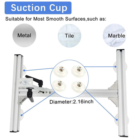 Upgrade Stand Kit For Reciprocating Cycle Linear Actuator With 180 Degree Rotation Range In Aluminum Alloy Material, suction cups shown.