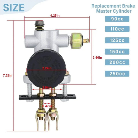 Go Kart Hydraulic Brake Master Cylinder Universal Fit For 90cc To 250cc ATV Buggy Quad With Pro Grade Aluminum Build, size dimensions