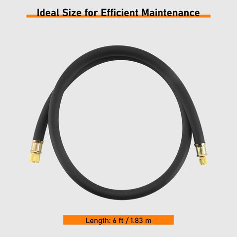 Heavy Duty Half Inch HVAC Vacuum Hose, 6 Ft Long, Fast Evacuation And Recovery, High Pressure Rated, Black Charge Hose for AC Service