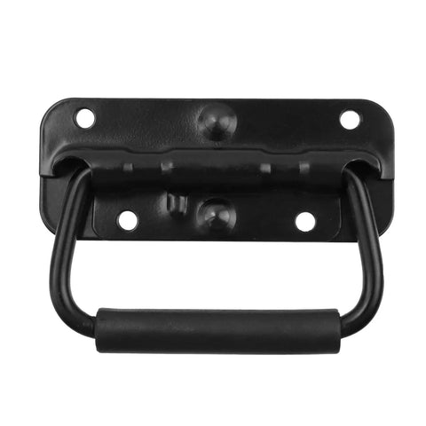 4 Pack Spring Loaded Chest Handles Heavy Duty Foldable Pull Handles with Rubber Grip Black Finish for Cabinets and Storage Chests