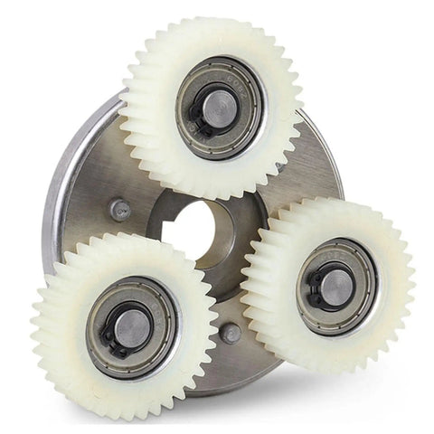 36T Gear With Clutch For Electric Bike Motor, 38mm Outer Diameter Solid Spur Gear Set, argent and white finish, close-up view