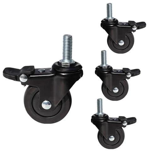 1 Inch Mini Swivel Caster Wheels Set With M6x15mm Threaded Stem Silent TPE Rubber Brake Rollers For Light Furniture And Small Trolleys, 4 Pack