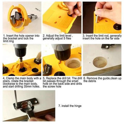 Hinge Boring Jig For Cabinet Doors No Fuss Easy Install Pro Grade Drilling Guide Tool Kit With 35mm Hole Opener installation process.
