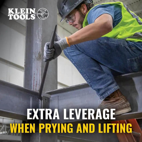 Worker using Ergonomic Round Connecting Bar 7/8 Inch Wide By 30 Inch Long With 15 Degree Angled Chisel on steel beam