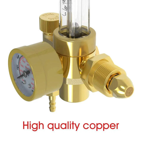 Argon CO2 MIG TIG Flow Meter Gas Regulator Gauge With CGA 580 Inlet Nut, high-quality copper, front view