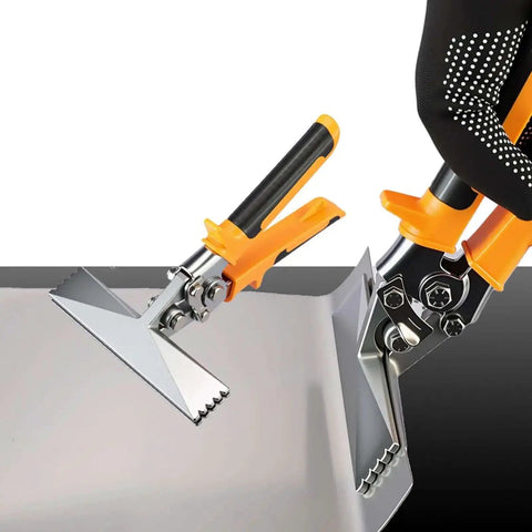 Sheet metal seamer bender pliers with straight jaws, ergonomic handle, and quarter-inch grooves for HVAC, made from CRV steel for durability.