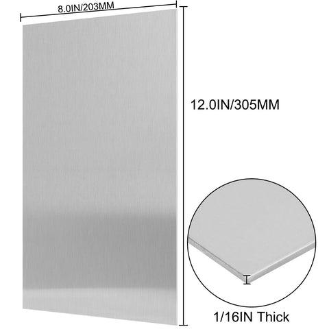 Front view of 430 Stainless Steel Sheet Metal 8 By 12 Inch One Sixteenth Inch Thick Plate For Magnetic Mount Board Walls