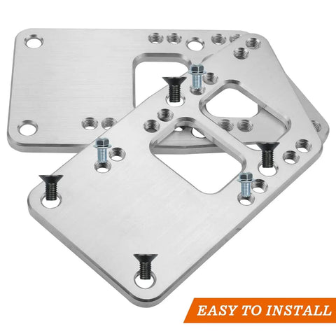 Beefy Adjustable Universal LS Swap Motor Mounts And Adapter Plates Kit showing billet aluminum adapter plates with bolts