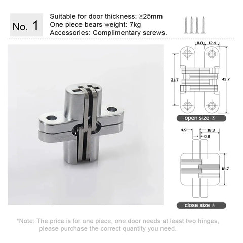 Adjustable Concealed Door Hinges For 180 Degree Folding Doors In Stainless Steel, heavy duty, visible from front angle