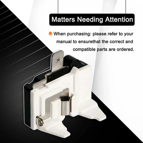 Refrigerator Thermal Overload Protector One Sixth HP 125W Replacement Part shown with attention notice for correct purchase compatibility.