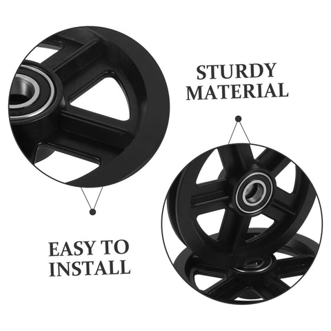 Close-up of Pro Grade Heavy Duty Roller Guide Wheel Set for Sliding Doors and Barn Door Tracks, showing durable POM material