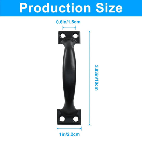 Vintage 12 Pack Barn Door Pulls 4 Inch Black Gate Handles With Screws for Drawers Cabinets shown with dimensions