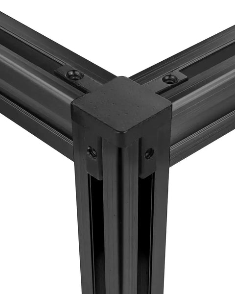 8Pcs 2020 Aluminum Extrusion 3 Way End Corner Bracket Connectors with screws in black 20x20 profile frame corner view