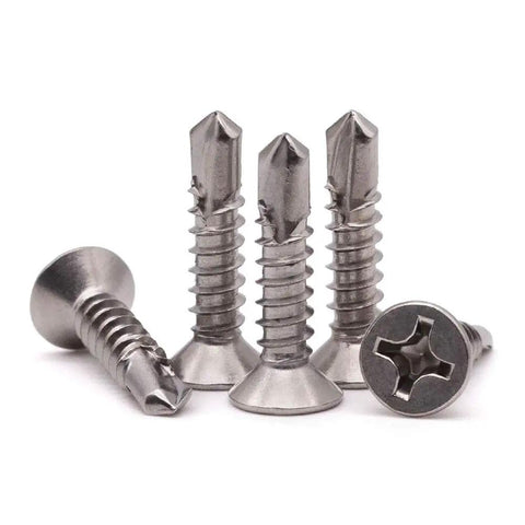 Size 10 By 1 Inch Stainless Steel 410 Self Tapping Screws For Metal With Self Drilling Countersunk Flat Head Phillips Drive 100 Pack