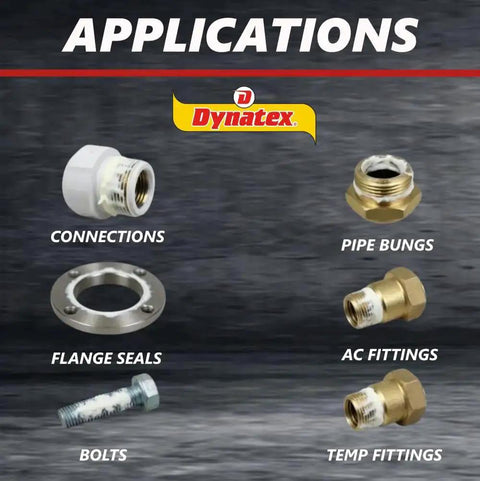 Image showing connections, pipe bungs, flange seals, AC fittings, bolts, and temp fittings for All Purpose Thread Sealant With PTFE For Threads Minus 65 To 300 Degrees Fahrenheit 4 Oz Brush Top Bottle White No Mess Non Toxic Strong Seal Up To Ten Thousand PSI applications.