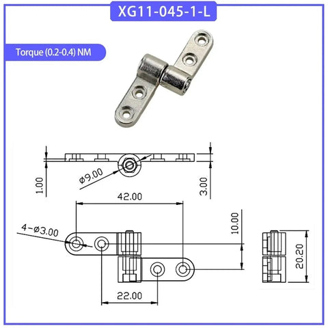 Front view of a zinc alloy 360° torque hinge with two mounting plates
