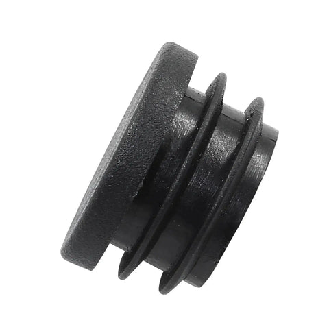 Side view of a black round plastic plug end cap from the Twenty Pack Seven Eighths Inch Round Plastic Plug End Caps For Furniture Tubing Fit Inner Diameter 0.78 To 0.82 Inch Black Durable PE Suitable For DIY Projects Home Improvement And Industrial Use.