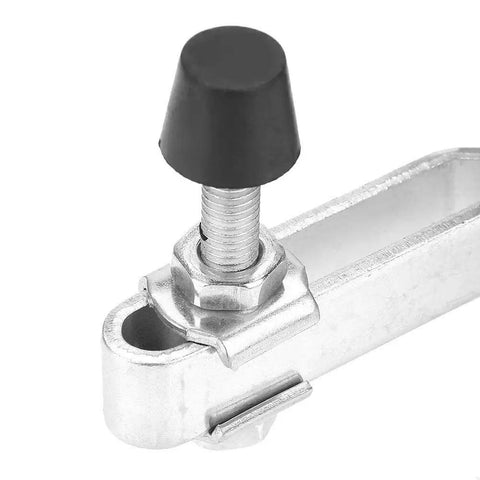 Close-up of Heavy Duty Pneumatic Clamp Cylinder 300mm Reach for Welding, Fixtures and Industrial Jigs, metal body, and rubber knob