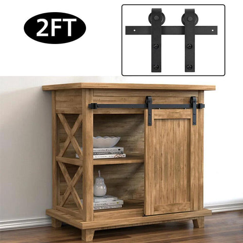Heavy Duty Bypass Barn Door Hardware Kit For Cabinets And Closets, Two Foot Track System, Installed on Wooden Cabinet