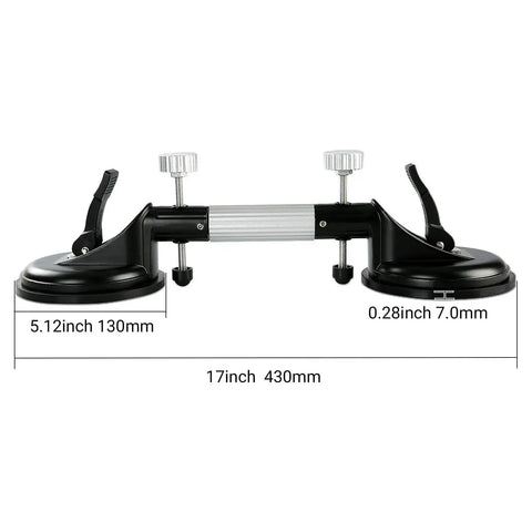 Side view of Countertop Alignment Clamps With Adjustable Vacuum For Granite Marble Slabs showing dimensions and dual suction cups.