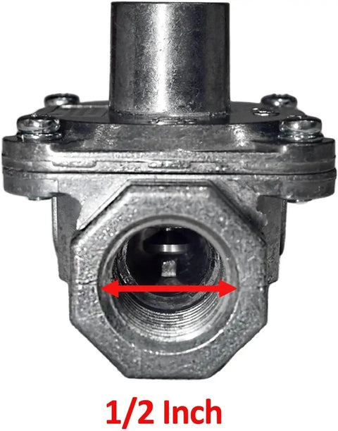 Natural Gas Regulator For Grills And Stoves, One Half Inch Inlet, front view with adapter opening visible