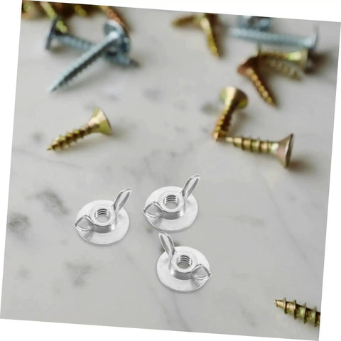 20 Piece Stainless Steel Wing Nut Set For Hurricane Shutter Fasteners with surrounding screws on a marble surface