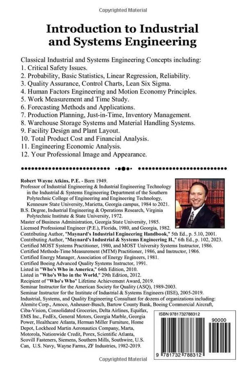 Book: Introduction to Industrial and Systems Engineering by Amazon; back cover with author portrait and barcode.