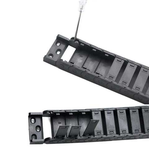 15mm By 30mm Plastic Semi Closed Cable Drag Chain for CNC Machine Tools, black, demonstrating easy installation with open sections