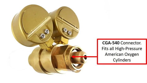 Close-up of Oxygen And Propane Welding Gas Regulators Set With Rear Entry Gauges LDB Series, featuring CGA-540 connector.