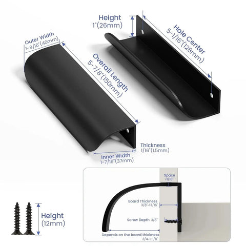 Dimensions and specifications of 12 Pack 5 Inch Black Cabinet Pulls Edge and Finger Drawer Handles for Cabinets