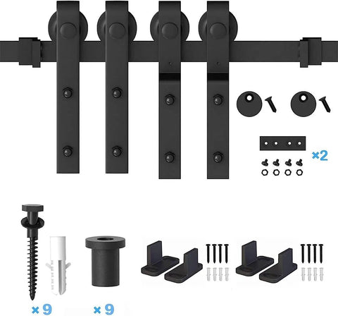 Heavy Duty Carbon Steel Sliding Barn Door Track Hardware Kit With Ceiling Mount, Black Powder Coated, Rust Proof And Fire Resistant.