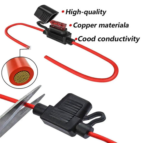 14 Gauge Inline Fuse Holder Kit 12V DC ATC and ATO Blade Fuse Holders With 60 Standard Car Fuses 14 AWG Waterproof Wiring Harness