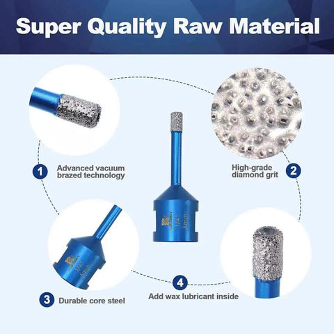 Close-up of 2 Pack 1/4 Inch Diamond Core Drill Bits for Porcelain Tile Ceramic Marble Granite Dry Drilling Vacuum Brazed Hole Saw