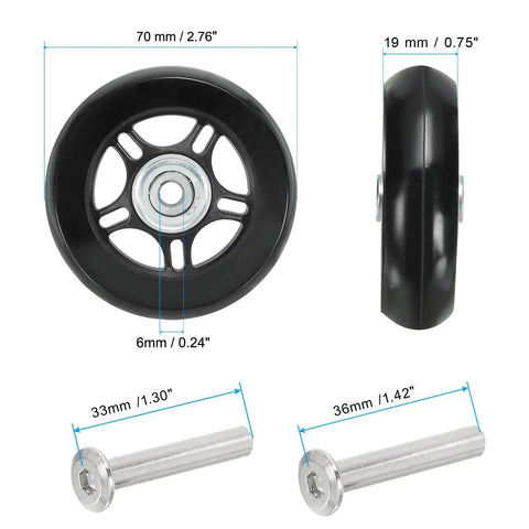 70x19mm Luggage Replacement Wheels Set Of 2 In PU Swivel Caster For Trolley Suitcase Repair Kit With Screws And Washers