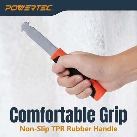 Heavy-Duty Backer Board Scoring Knife with Dual Tungsten Carbide Blades and Ergonomic Non-Slip Grip in hand
