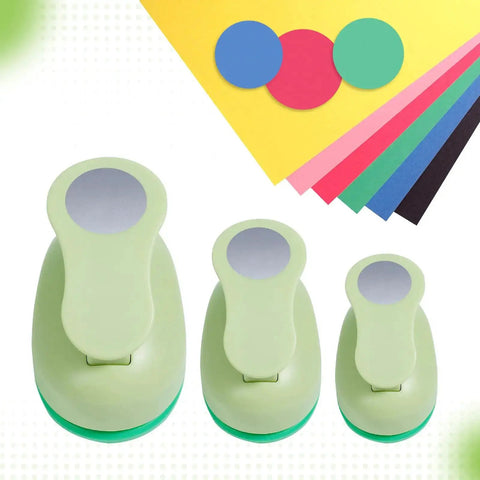 Circle Punch Set Of 3 Inches, 2 In, 1.5 In And 1 In For Crafting Scrapbooking Cards And DIY Albums, with colored paper and circles