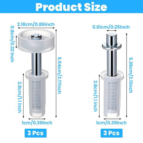 Diagram of Six Piece BiFold Door Top Roller Guide Wheel And Top Pivot Spring Loaded Bifold Door Hardware Repair Kit showing dimensions and pieces.