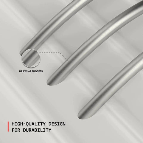 Close-up of 10 Pack 5 Inch Brushed Nickel Cabinet Pulls Arched Drawer Handles showing high-quality brushed nickel finish.